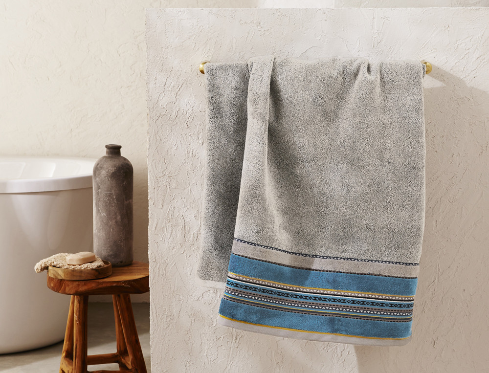 Drap de bain-Bleu de Paon jacquard