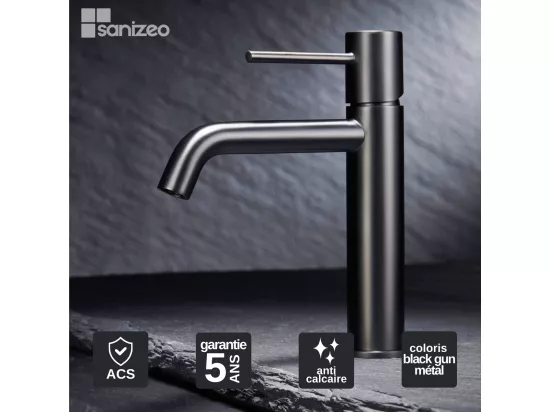 Robinet Mitigeur de Lavabo anti-calcaire Bec Bas Black Gun Métal IMEX MONZA BDM039-1BGM