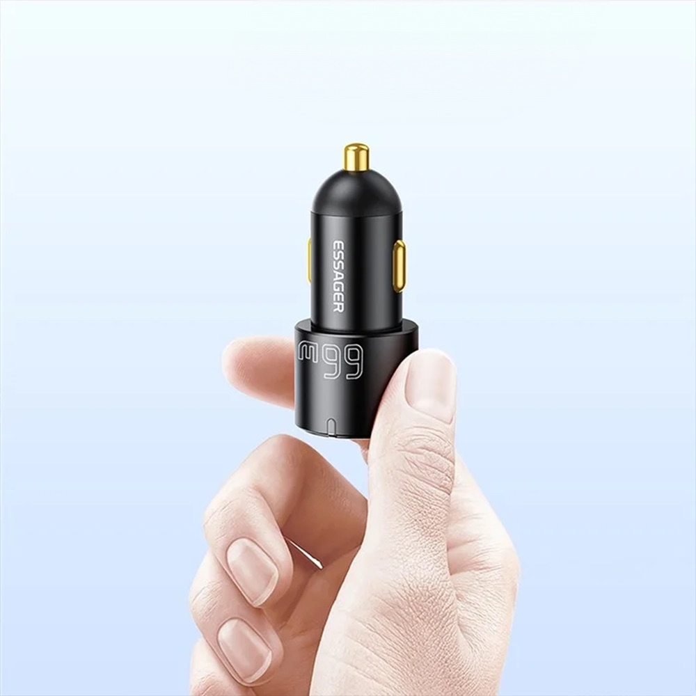 (66W) Universal Dual USB C / USB A Auto KFZ Ladegerät - Schwarz