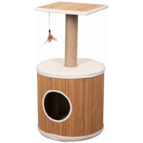Arranhador de bambu para gatos, marrom e branco