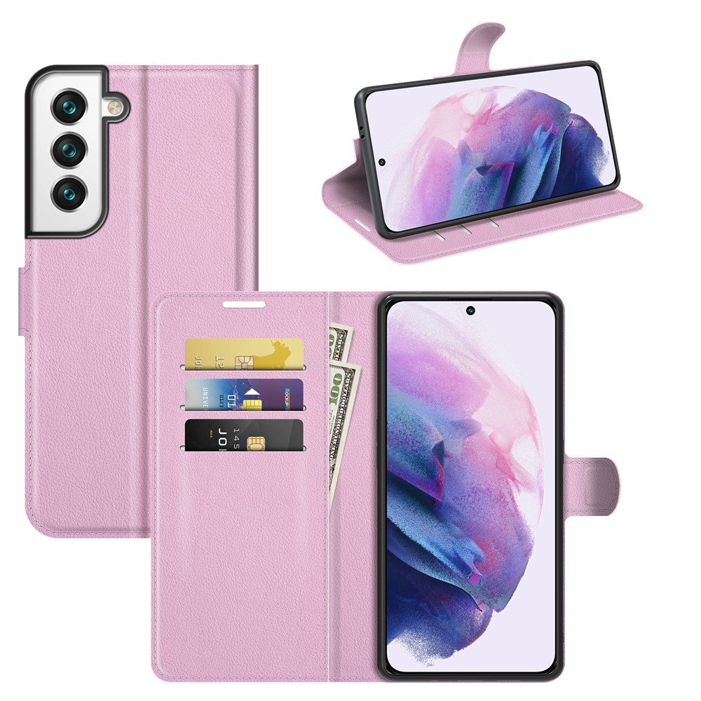 Samsung Galaxy S22 5G Leder Tasche Flip Cover Litchi Look - Rosa