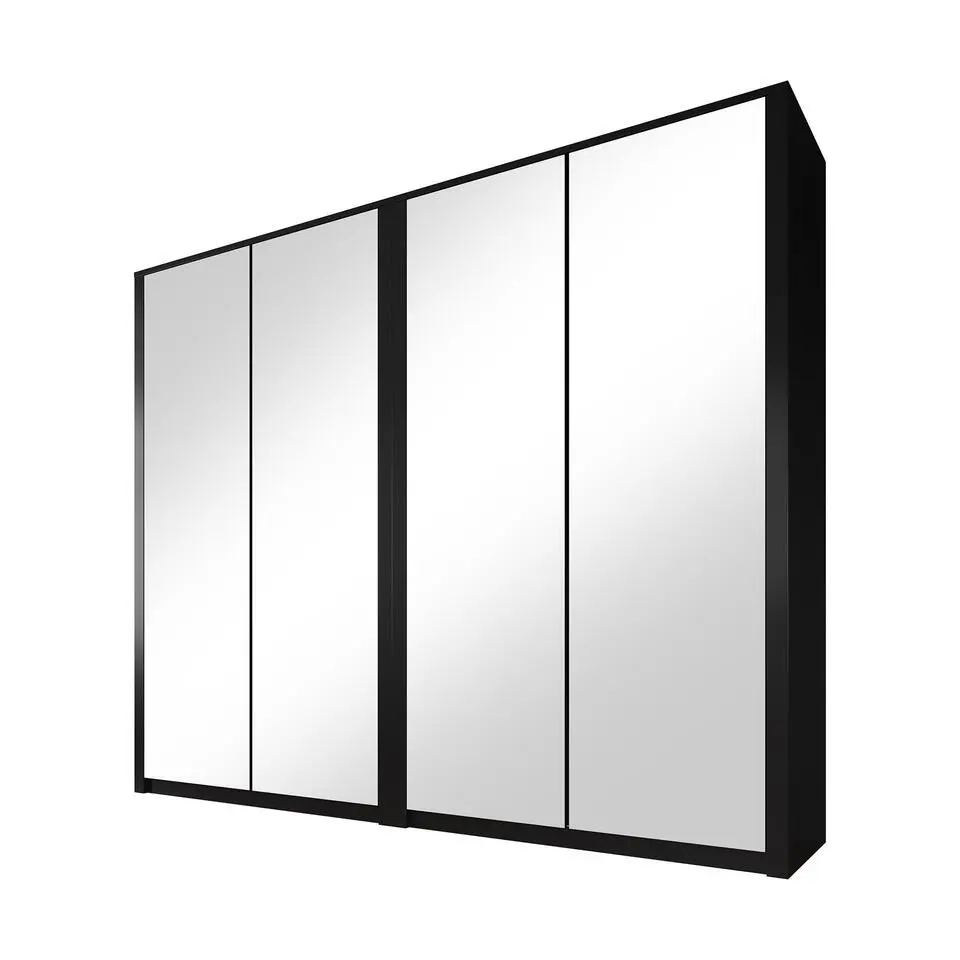 Meubella - Kledingkast Malibu - Mat zwart - 226 cm - Met spiegel