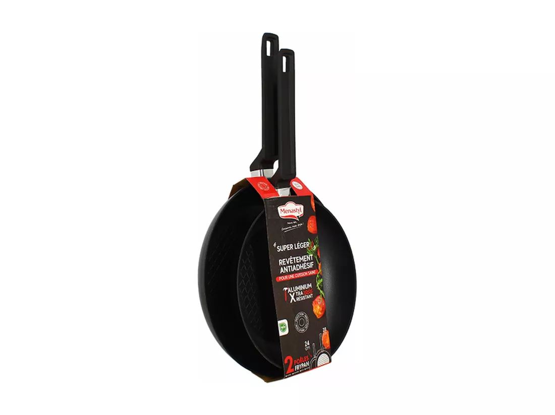 Menastyl - Lot 2 Poeles 24 Et 28cm En Aluminium Noir Induction