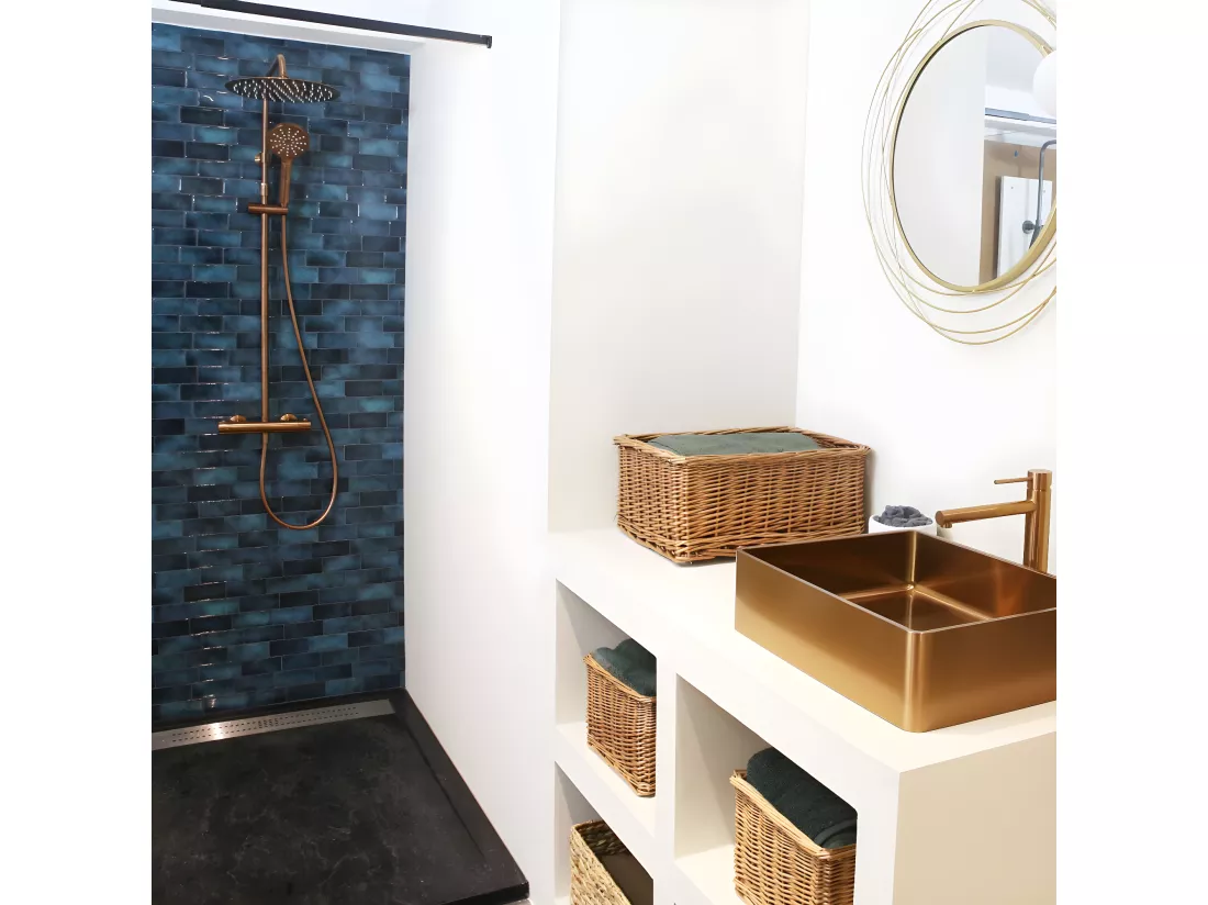 Luisa colonne de douche thermostatique cuivre brossé - Essebagno