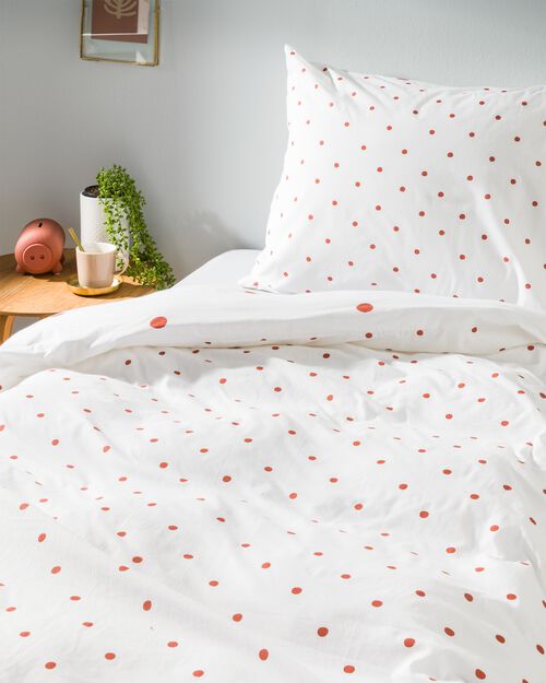 housse de couette 140x200/220 coton doux blanche à pois marron