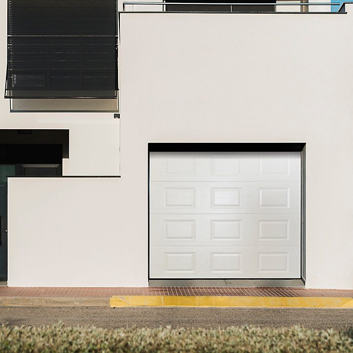 Porte de garage sectionnelle à cassettes acier GoodHome blanc RAL 9010 - L.240 x h.200 cm - motorisée (en kit)
