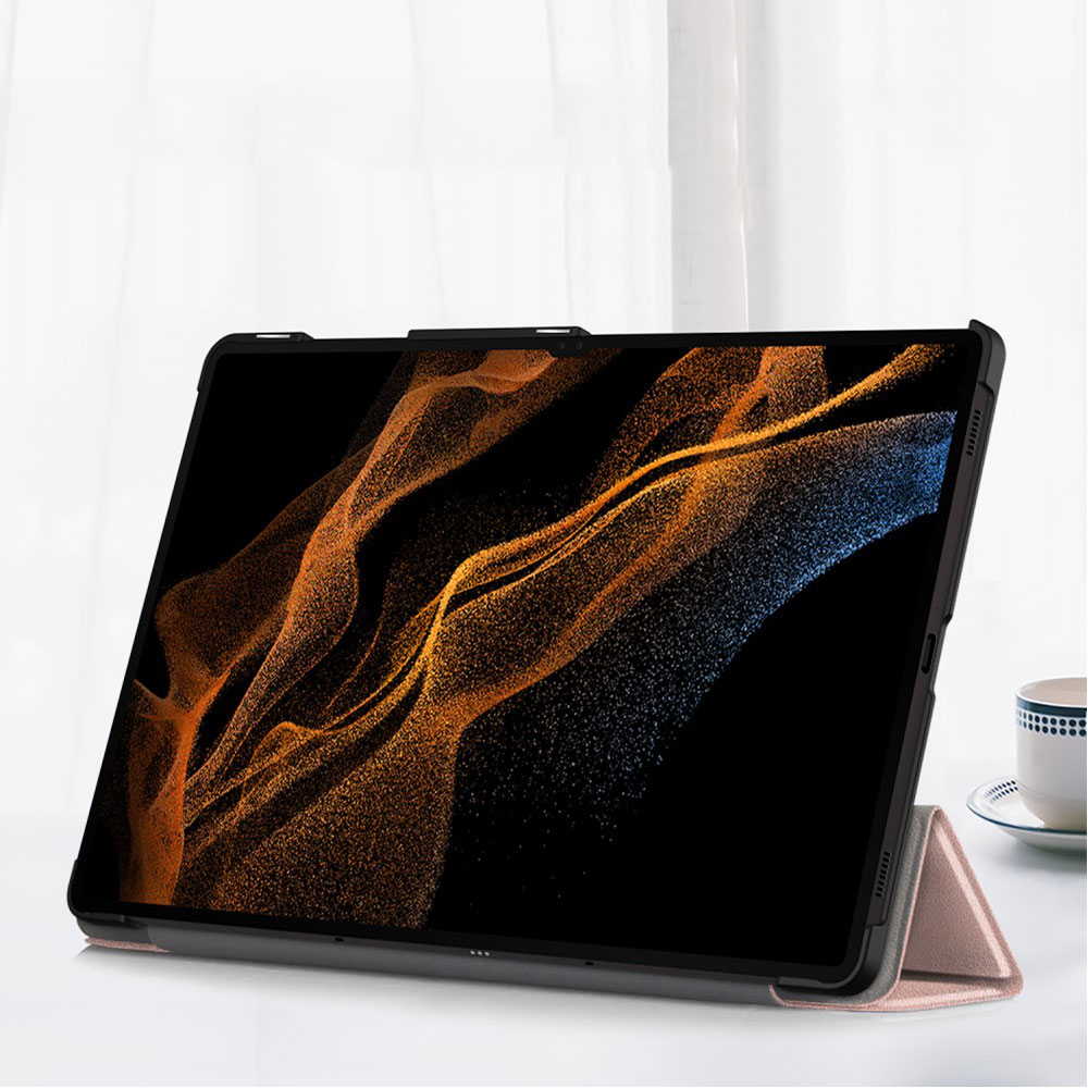 Samsung Galaxy Tab S9 Ultra Flipcase Hülle Ledertasche mit Aufstellfunktion Litchi Look   S-Pen Halterung - Roségold