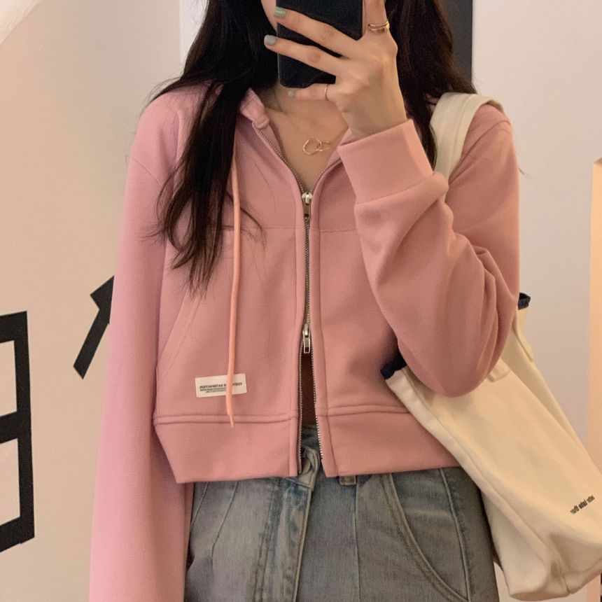 Cossita - Effen appliqué crop hoodie met rits