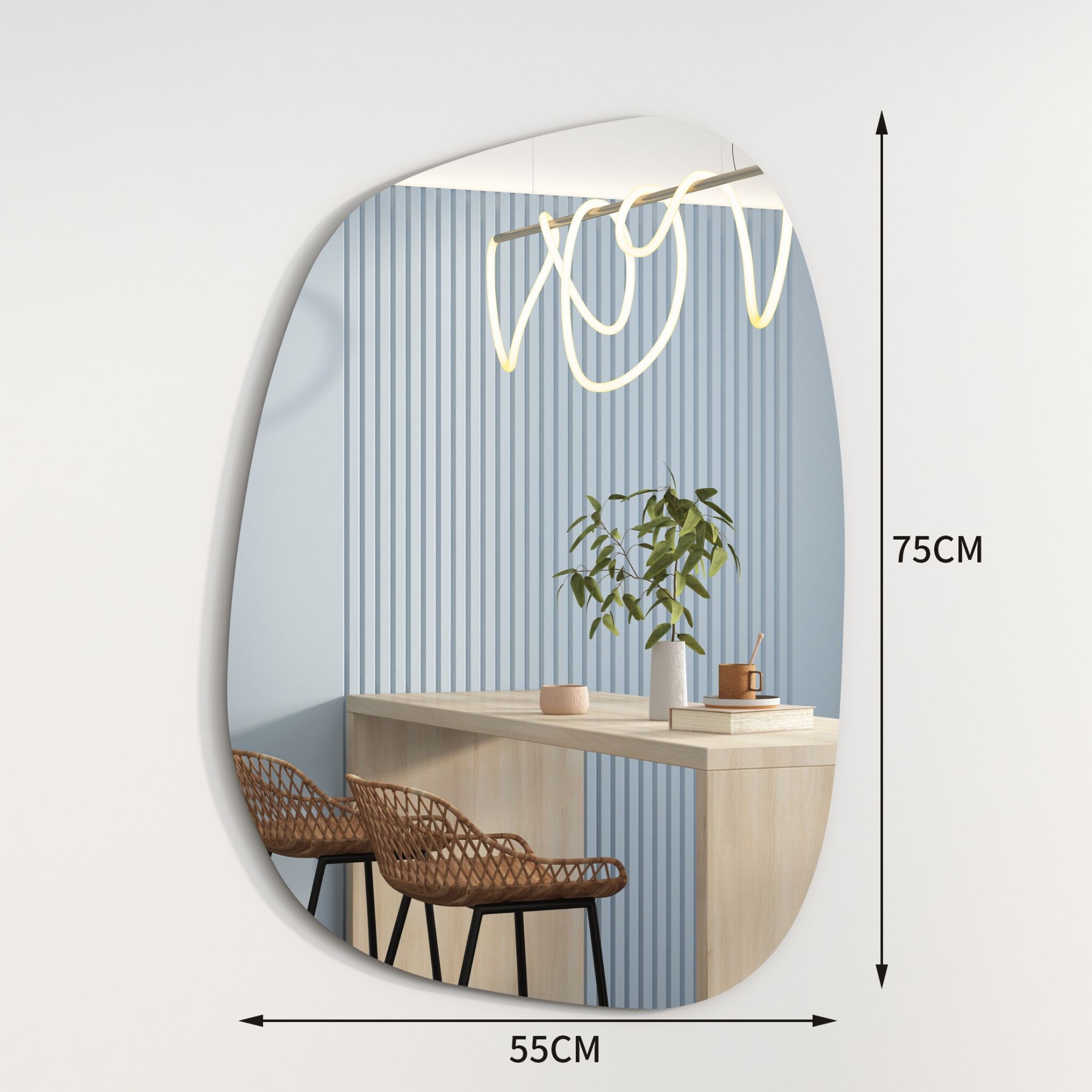 Albatros Designerspiegel Asymmetrisch 75 x 55 cm Wandspiegel oder Türspiegel, Moderne organische FormSpiegel Oval und Groß Asymmetrischer Spiegel unförmig und Rahmenlos