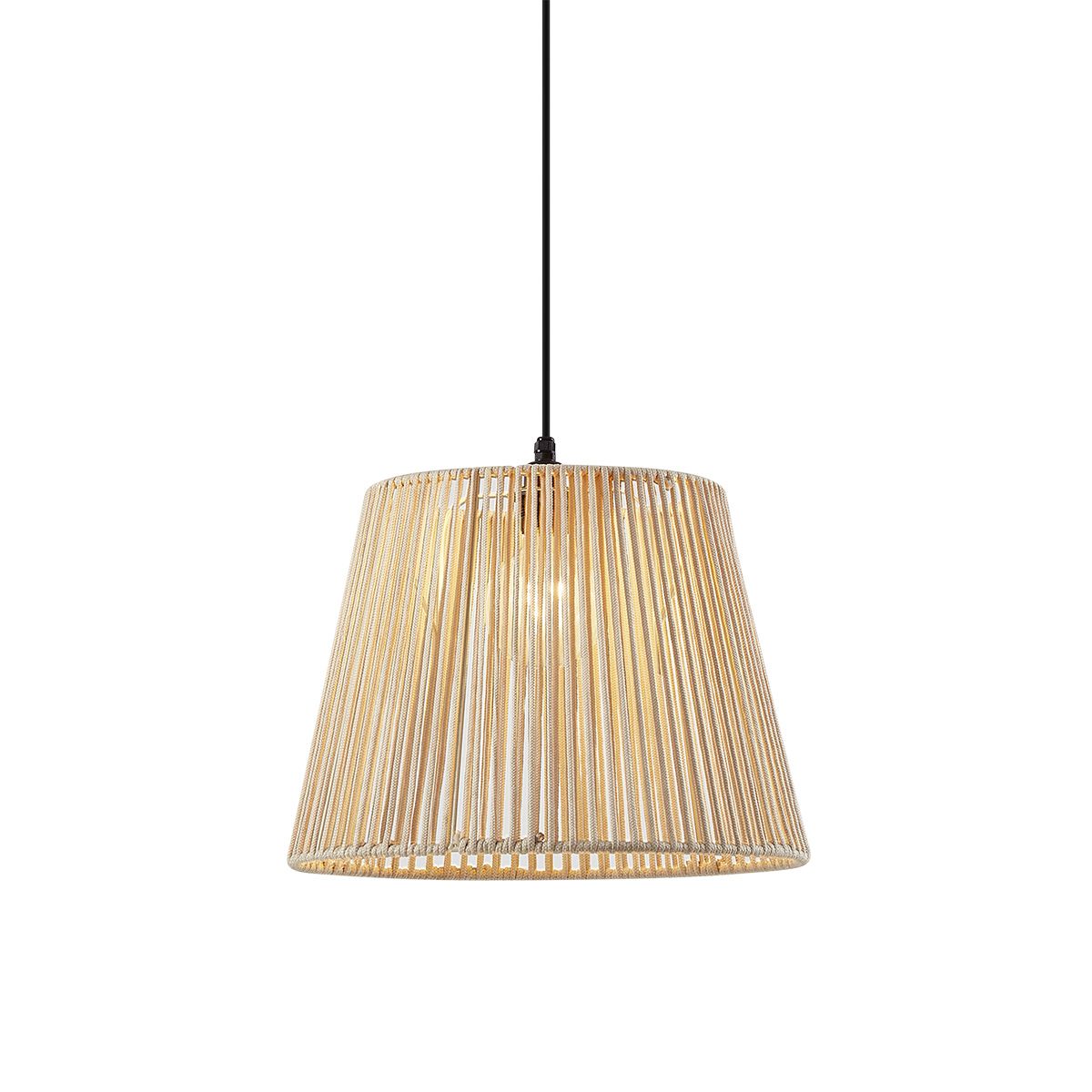 Buiten hanglamp zwart met beige kap van touw IP44 - Cava Jayla