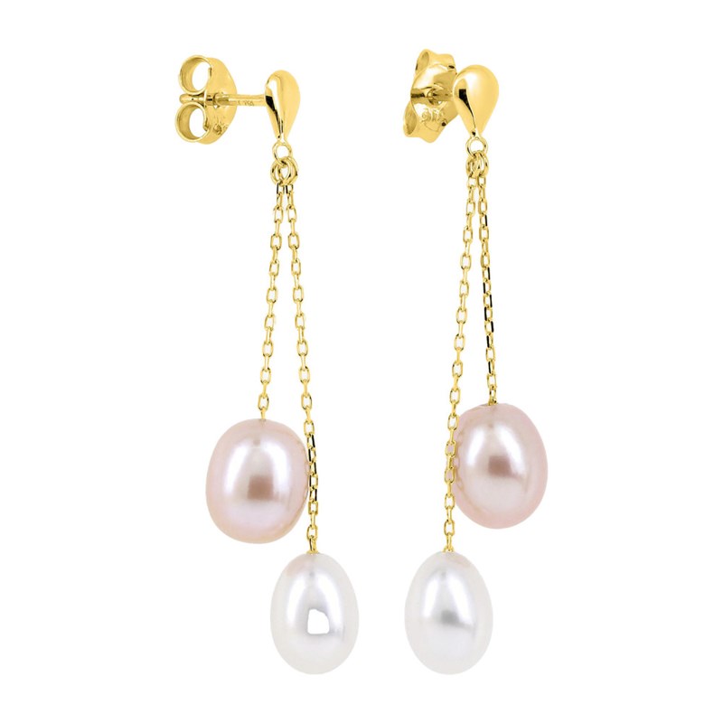 Boucles d'oreilles femme pendantes - perle - Or 18 Carats