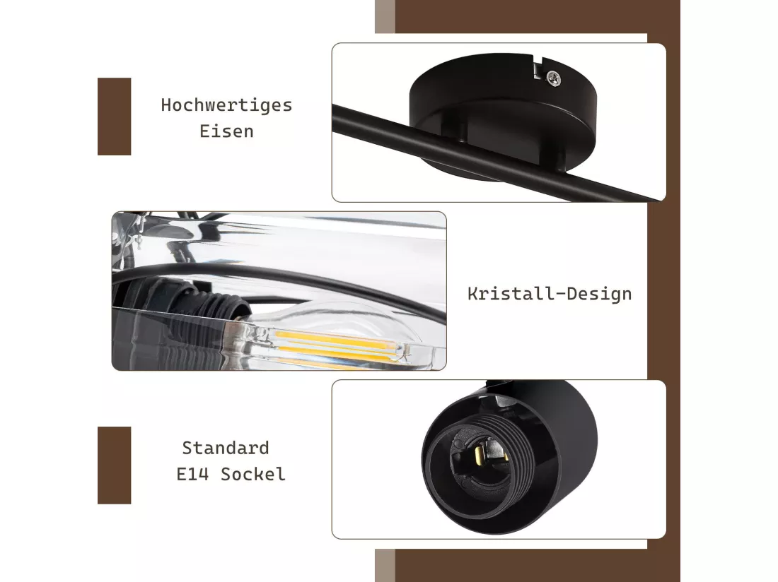 Spot De Plafond 2er En Cristal Noir Vintage E14 Pour Couloir Industriel Pivotant à 350°