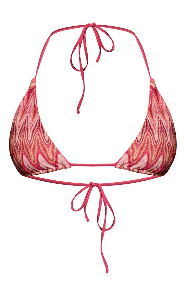 Rose Haut De Bikini Triangle Jacquard Zigzag