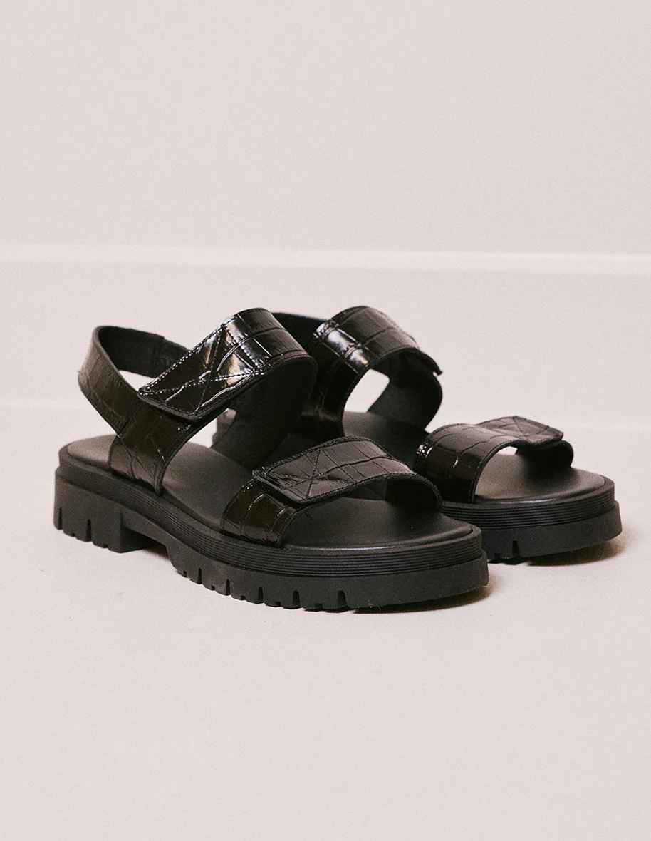 Sandales Albane - Cuir croco noir