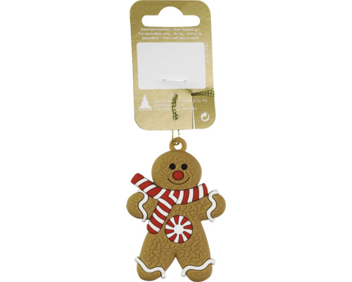 Kerstdecoratie hanger peperkoekmannetje bruin rood