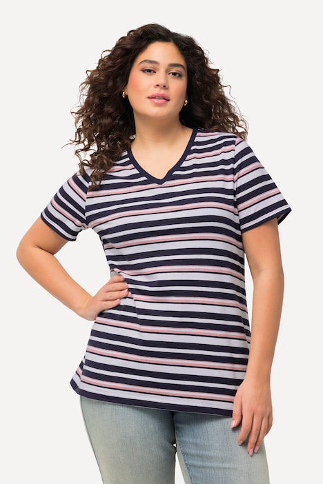 Shirt, Ringel, Classic, V-Ausschnitt, Halbarm