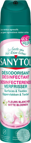 Sanytol Airsurface Désodorisant Désinfectant Fleurs Blanches Surfaces Et Textiles Flacon 300ml