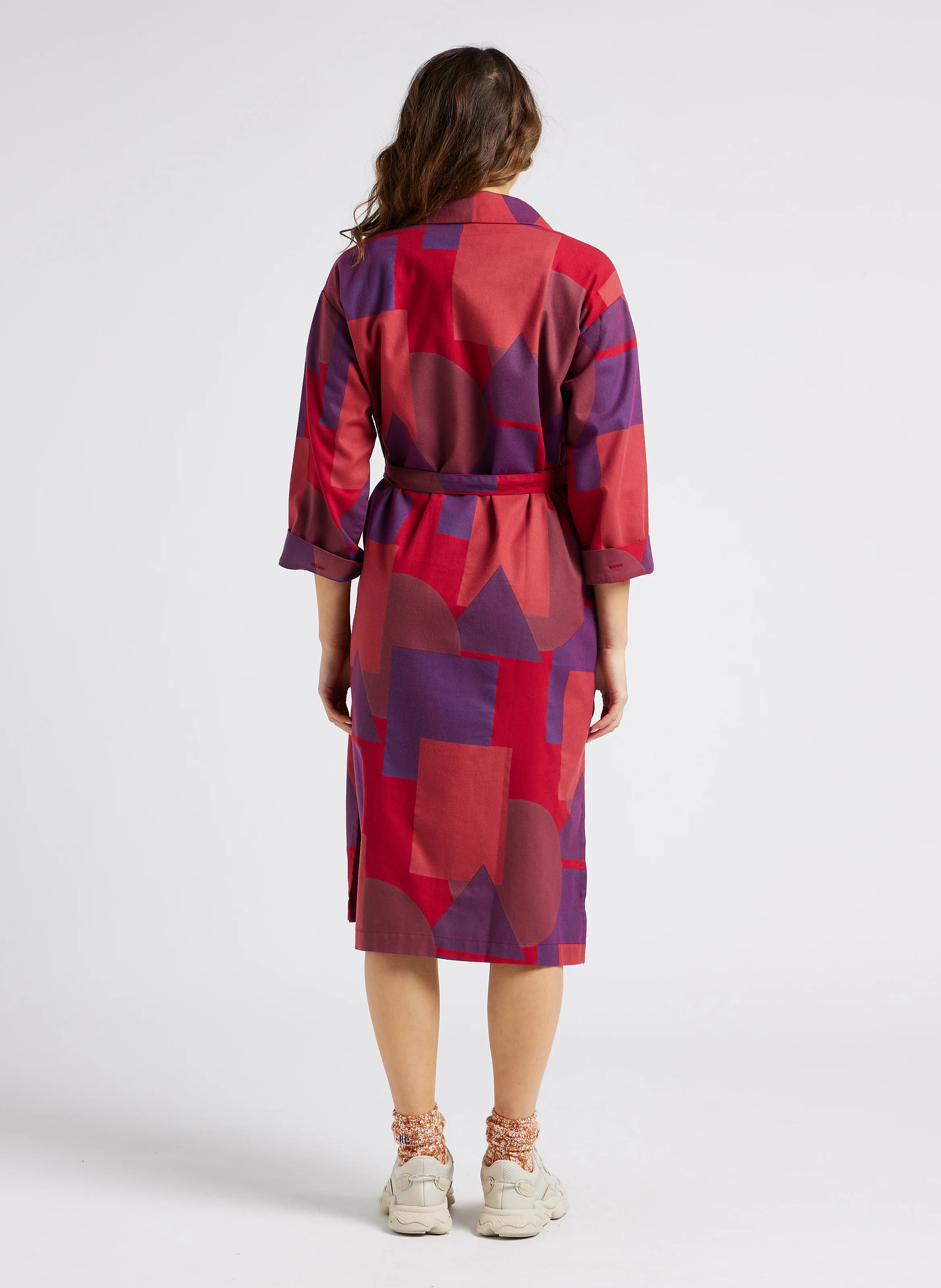 Robe midi col classique imprimée en coton| Multicolore