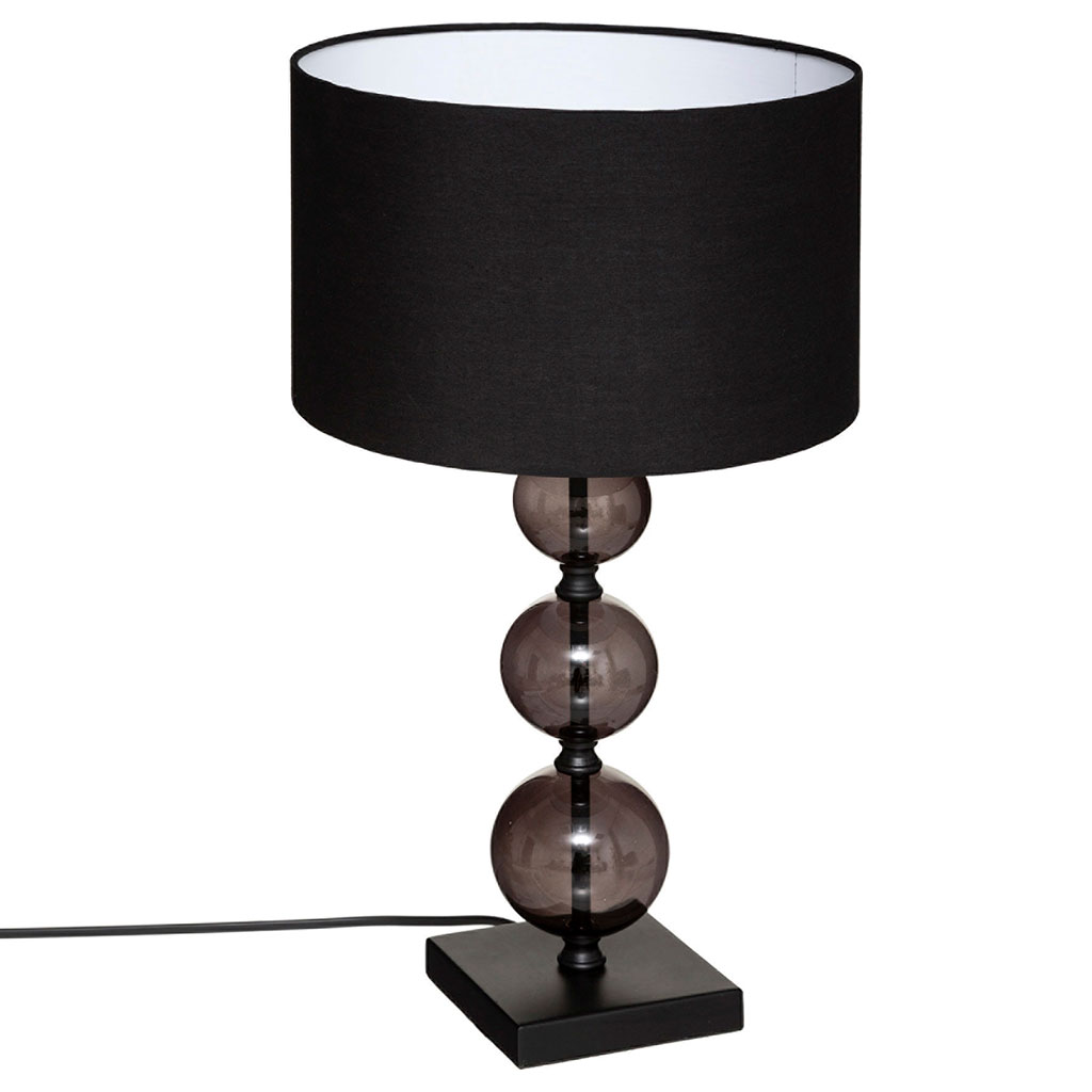 Lampe à poser ALMA pieds boules verre noire H 52cm