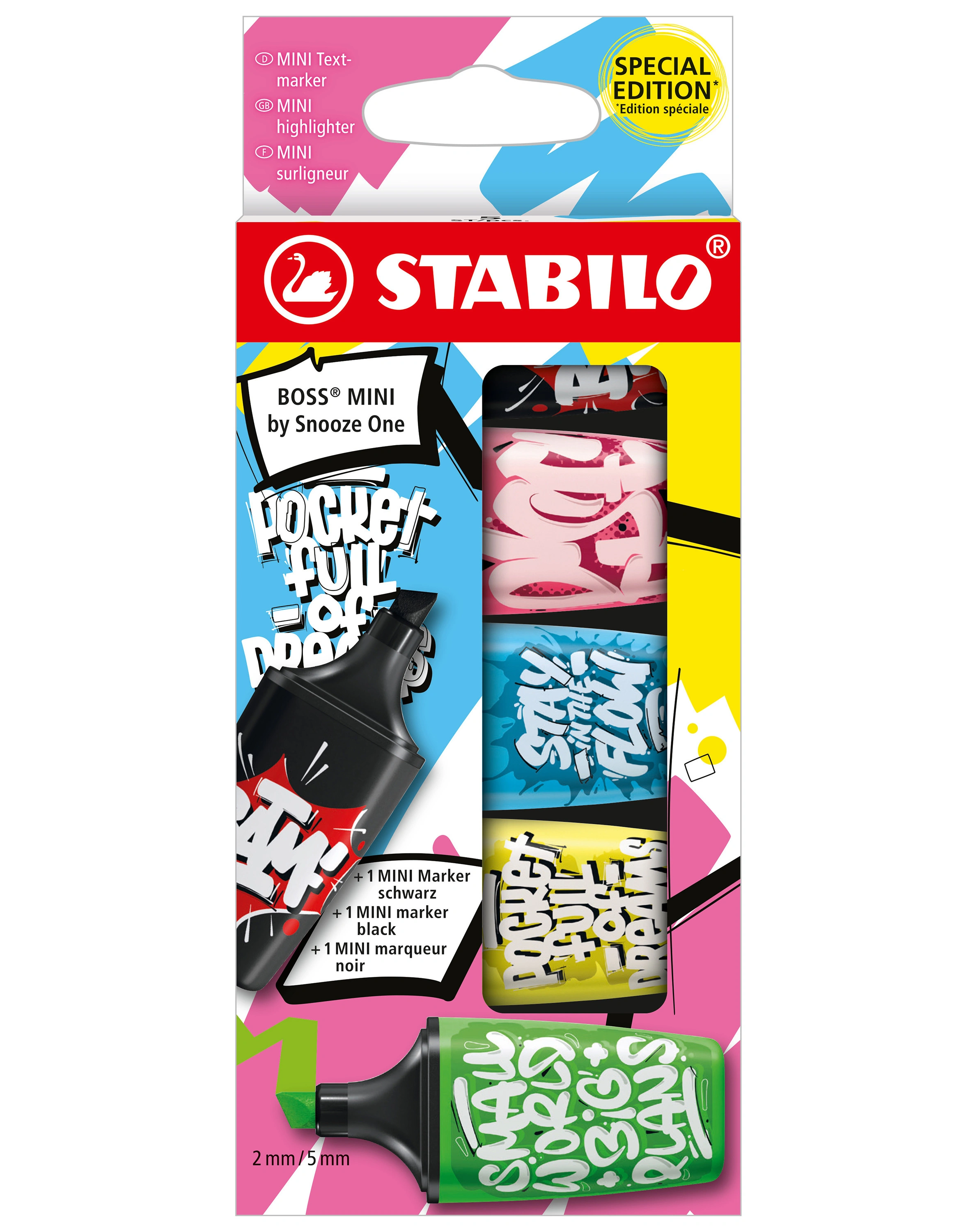 Textmarker STABILO® BOSS MINI by Snooze One 5er-Pack