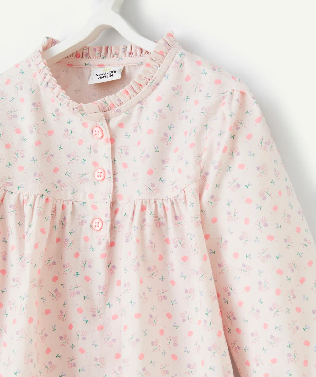 BLOUSE MANCHES LONGUES BÉBÉ FILLE EN COTON BIO ROSE AVEC IMPRIMÉ FLEURI