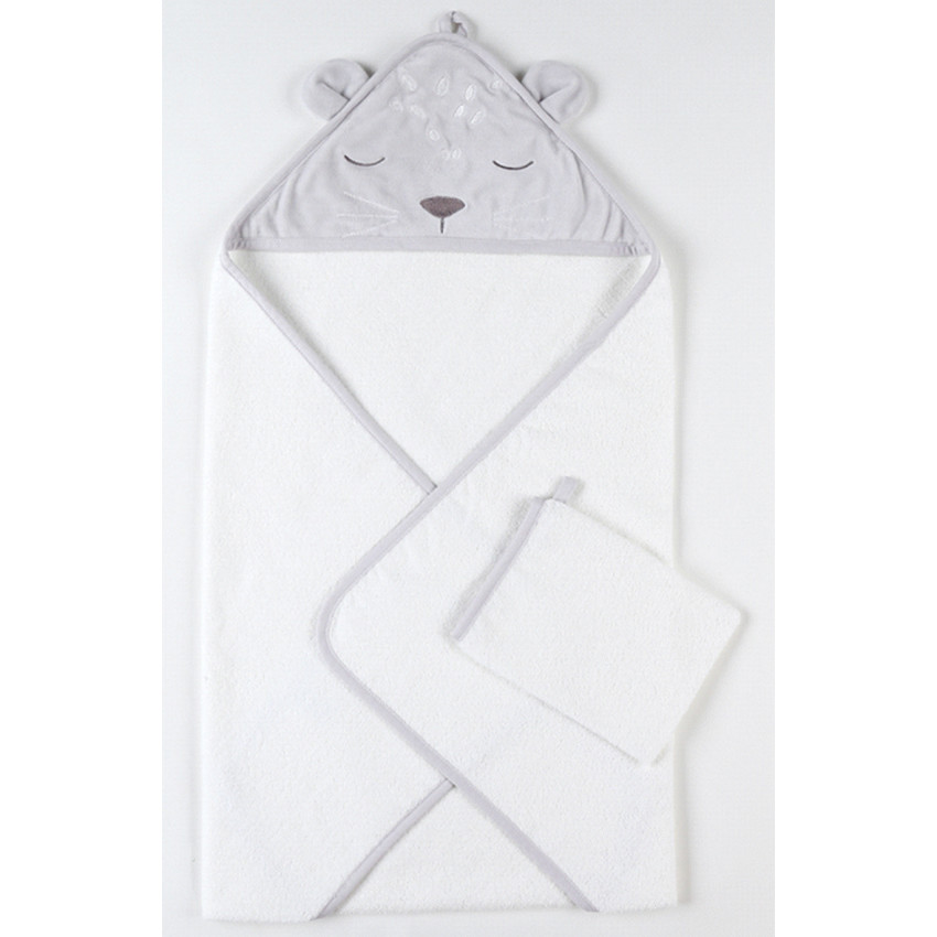 Cape de bain + gant de toillette - Kendi - Gris/Blanc