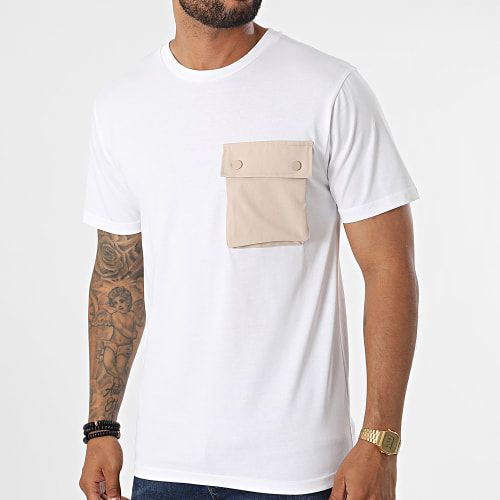 Tee Shirt Poche T8815 Blanc Beige