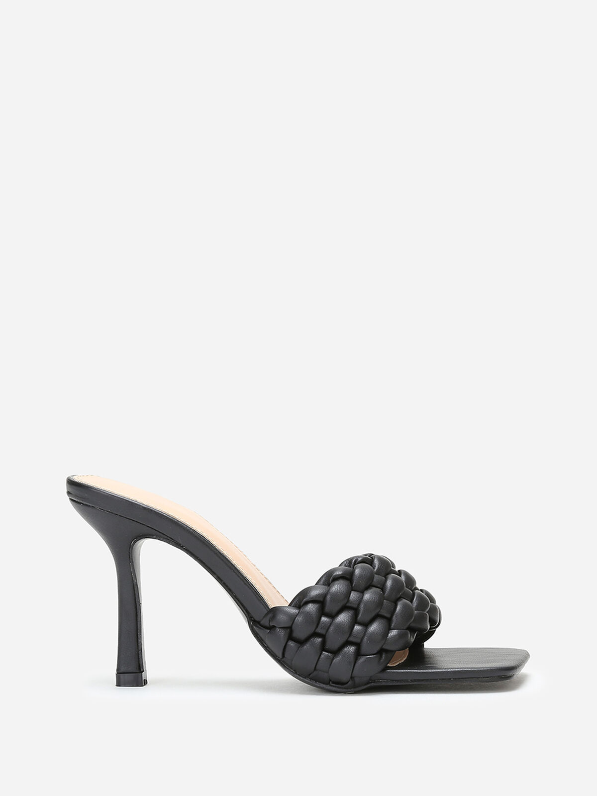 Mules à bride matelassée et tressée- Noir