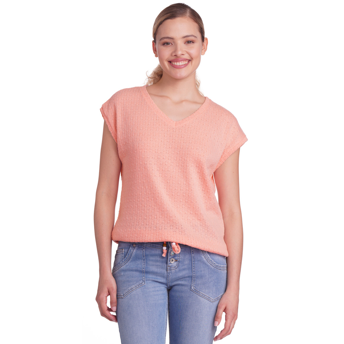 Gina Damen T-Shirt mit Knotendetail rosa