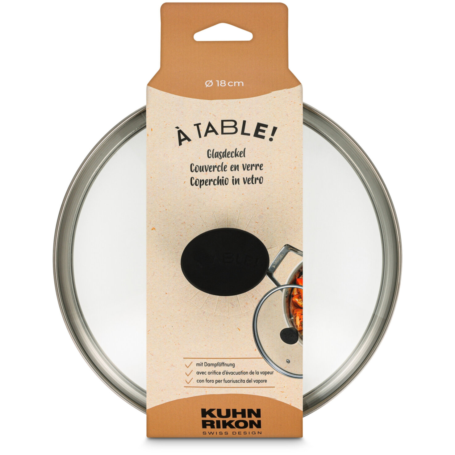 À Table! Glasdeckel mit Dampföffnung 18cm