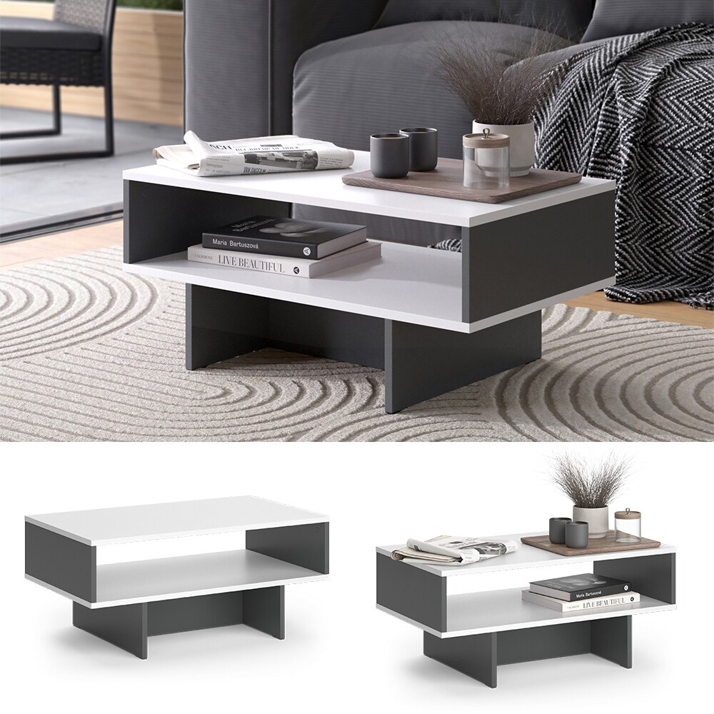 Vicco Couchtisch Josef Anthrazit Weiß 80 x 35 cm Wohnzimmertisch mit Regal modern