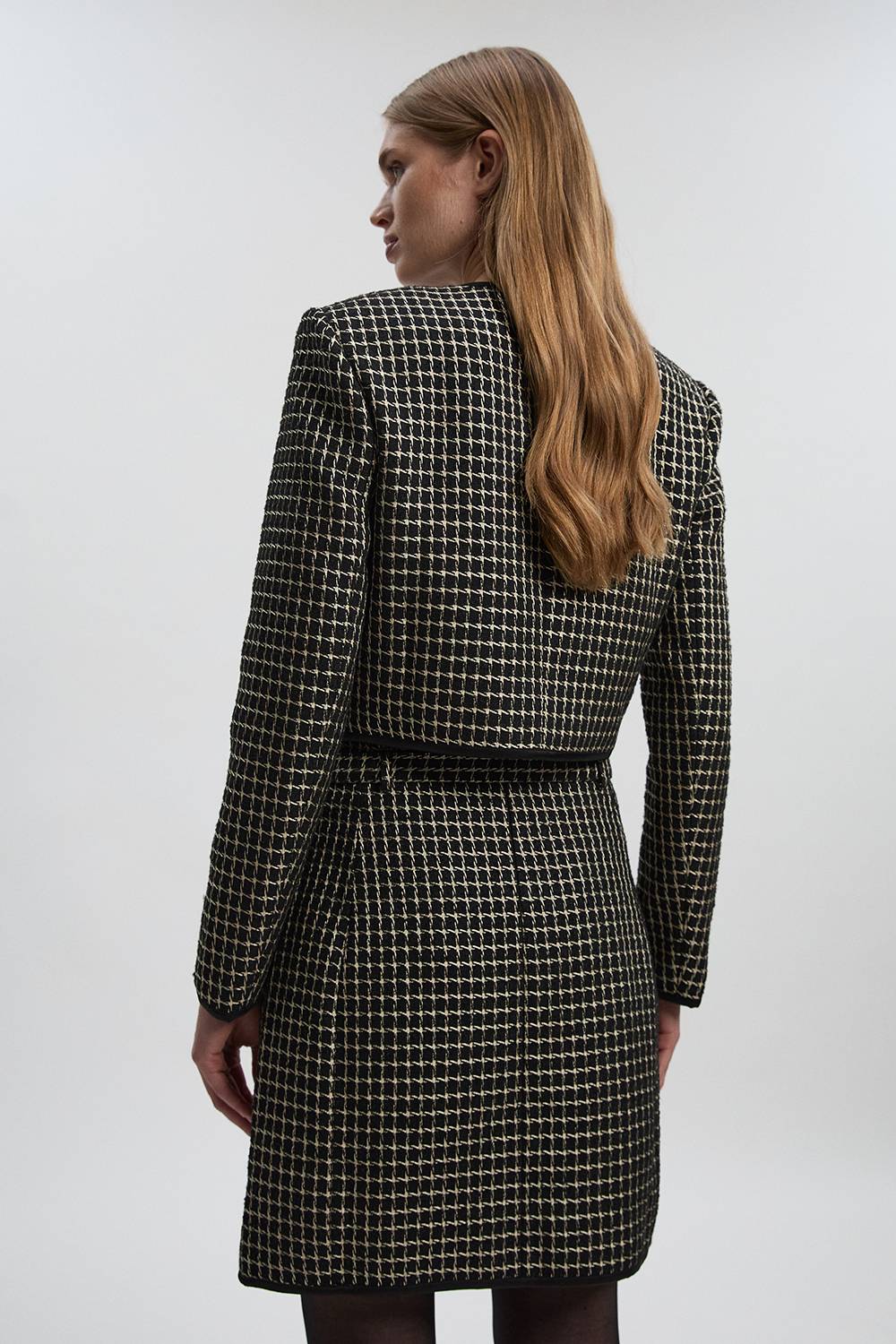 KarenMillen Mini-Jupe Ajustée en Tweed avec Détail Nœud - Taille Haute