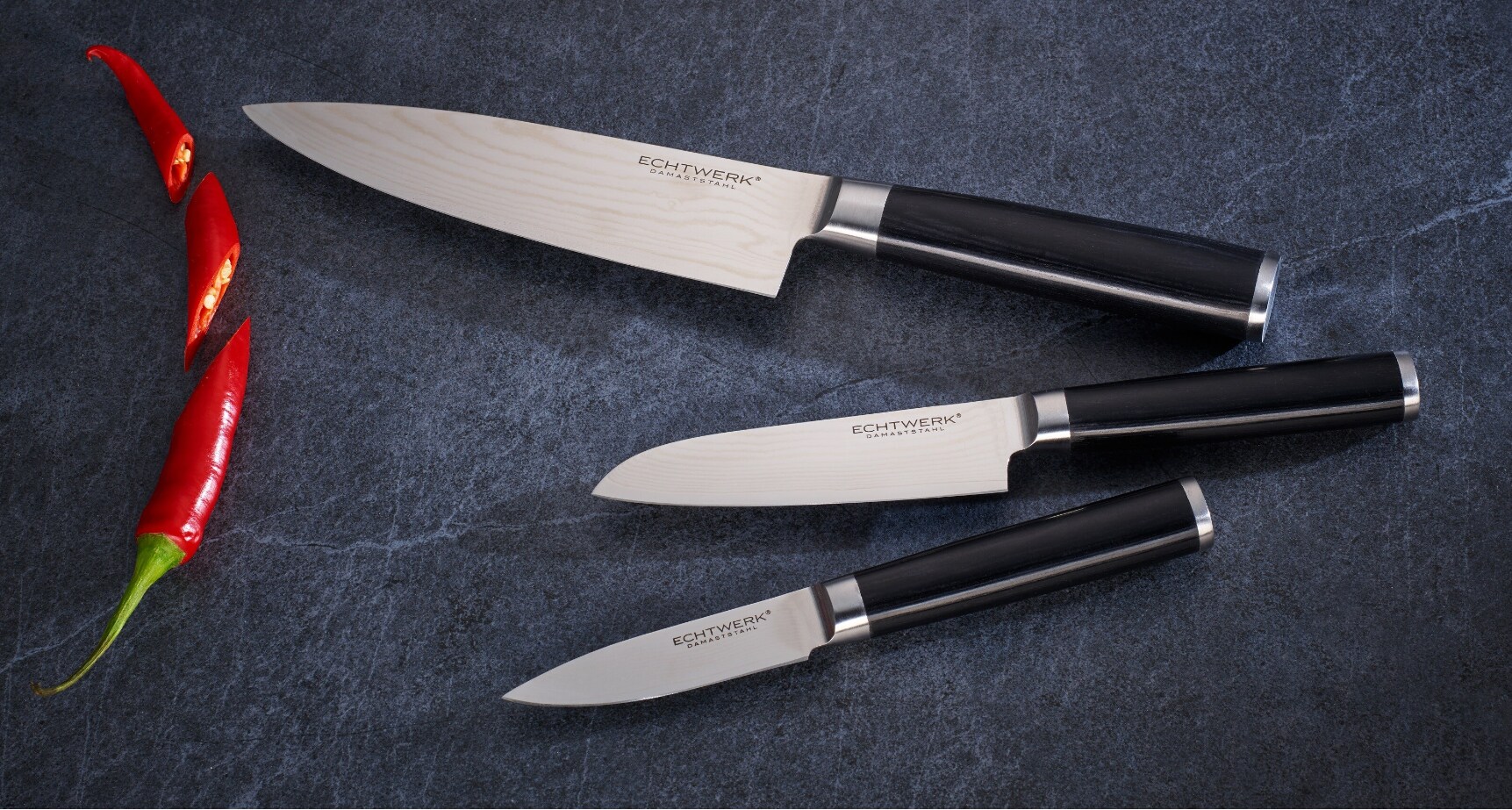Echtwerk Damaszener Messer-Set, 3-teilig, Küchenmesser-Set