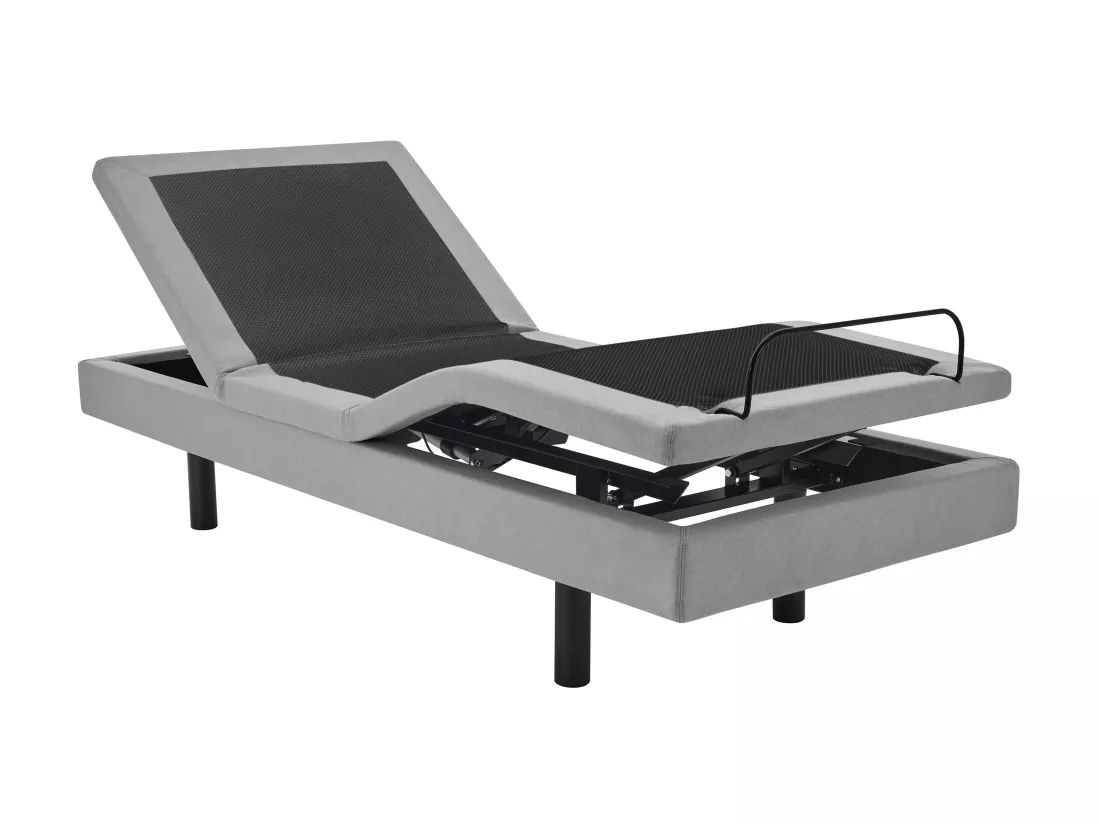 Lit électrique de relaxation déco + matelas ressorts ensachés et mémoire de forme - 80 x 200 cm - Tissu - Gris - RIZALI de YSMÉE
