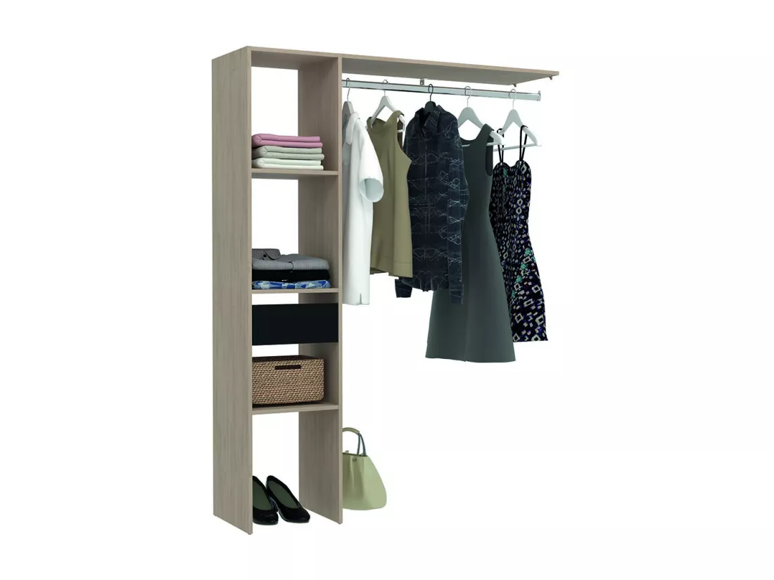 Dressing bois avec 3 étagères, 1 tiroir, une penderie : 138 x 40 x 180 cm ELYSEE
