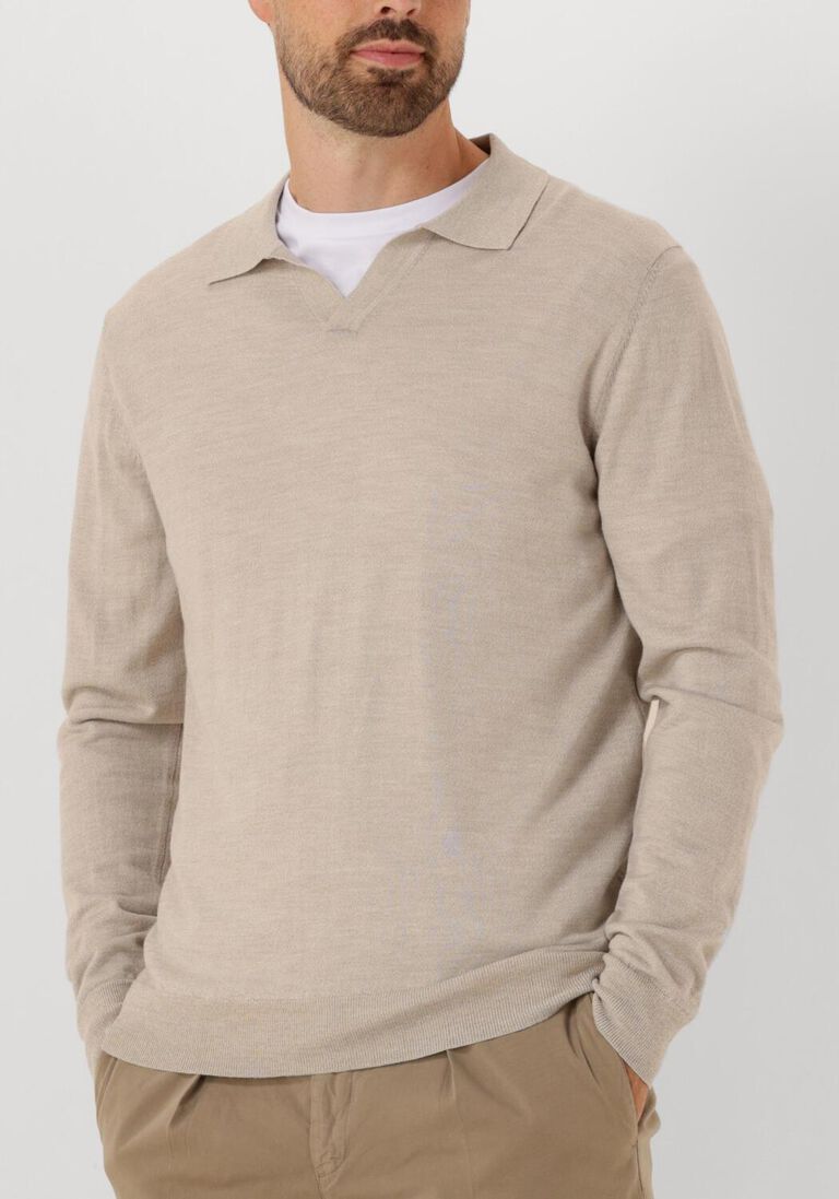 beige profuomo polo polo open collar ls merino