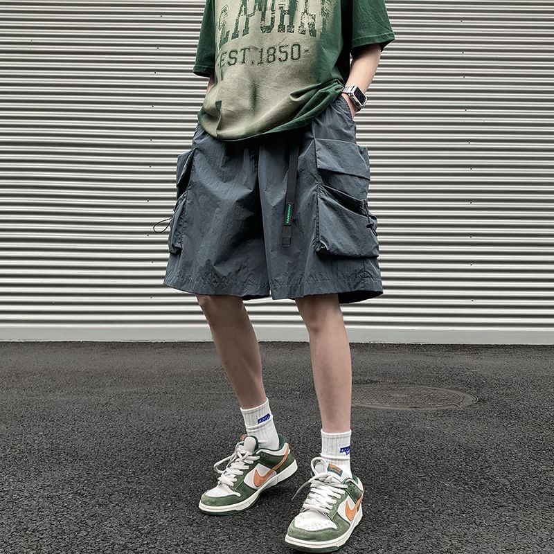 Koiyua - Lage taille, effen cargoshorts met trekkoord