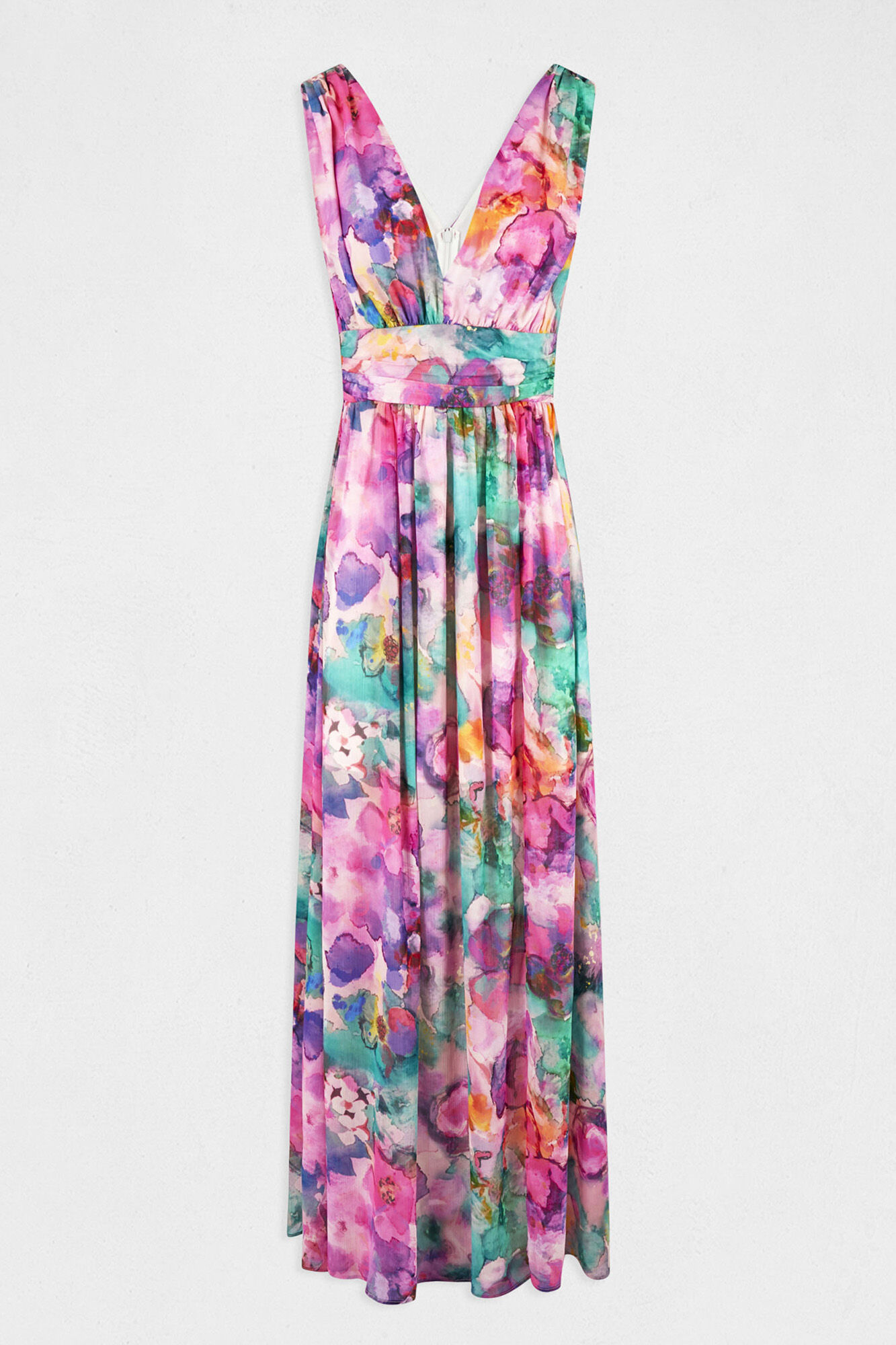 Vestido longo justo com estampa floral - Multicolorido
