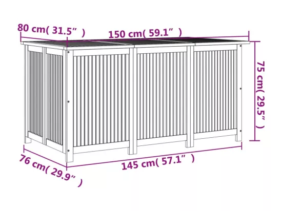 Boîte de rangement de jardin 150x80x75 cm bois massif d'acacia