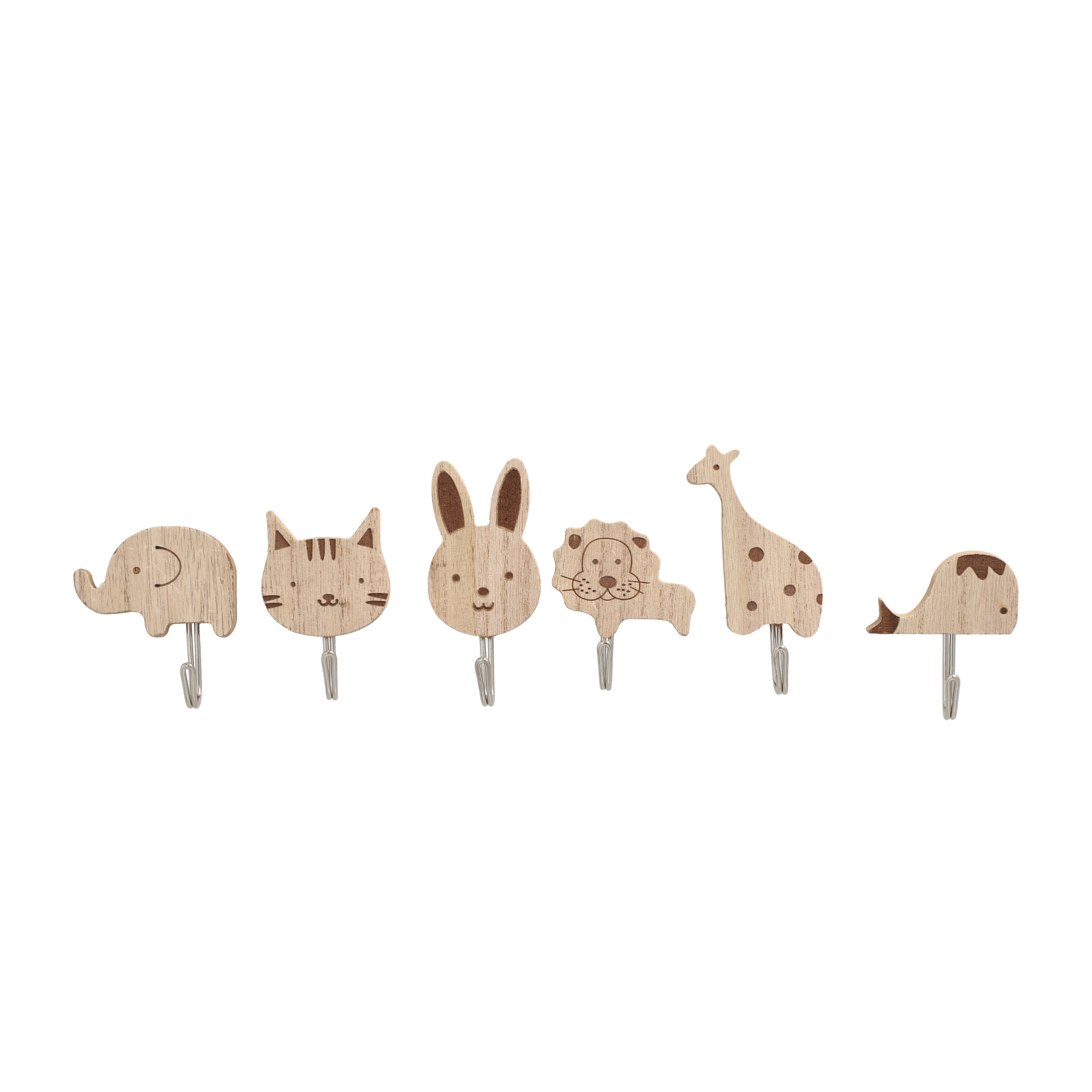 (6er Set) Holz Garderobe Wandhaken Selbstklebende Kinder Kleiderhaken - Tiere