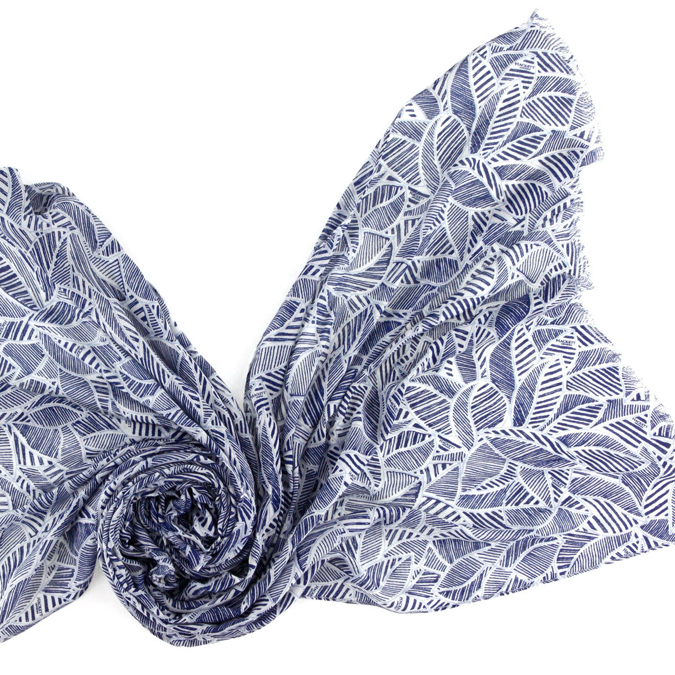 Hackett London Chèche en Laine mélangée à imprimé feuillage bleu - 180x75 cm