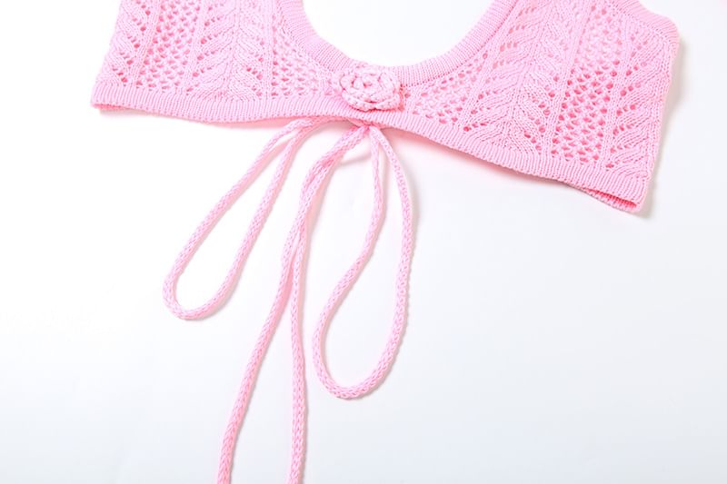 Weaveal - Set: haltertop met effen bloemenbreisel + maxi-kokerrok met gemiddelde taille