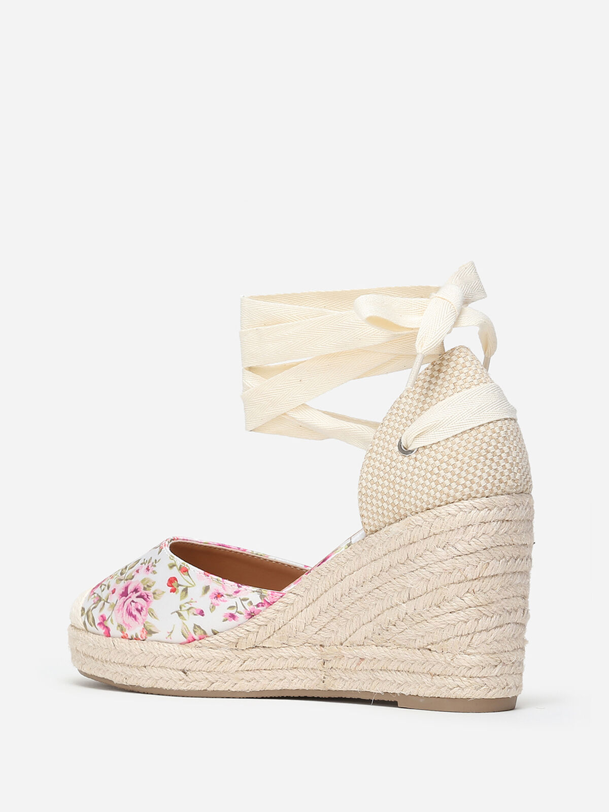 Espadrilles compensées à fleurs- Rose