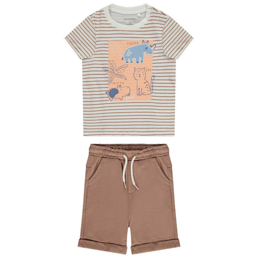 Ensemble 2 pièces avec t-shirt rayé pour bébé garçon - Ecru