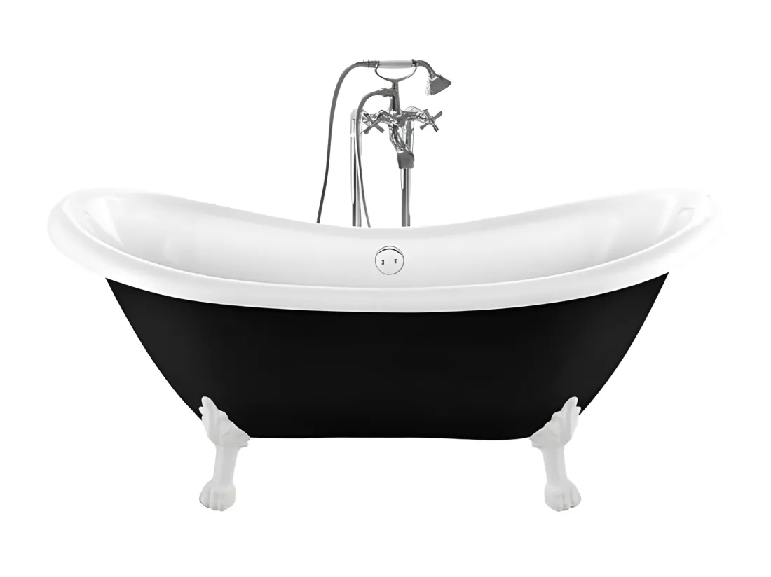 Baignoire ancienne rétro sur pieds DARLINGTON Noire 175 cm Pieds de Lion Blancs