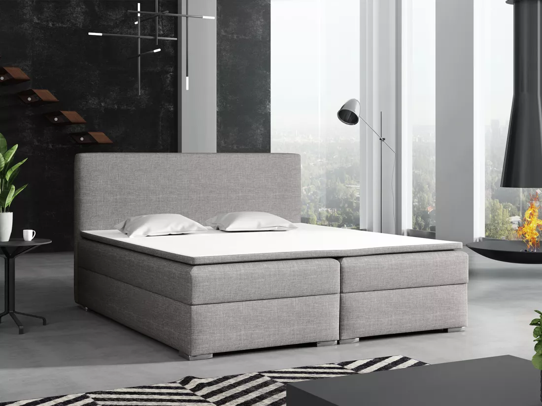 LIT BOXSPRING avec surmatelas Soler 200x200 cm, Lux 05 (Gris clair)