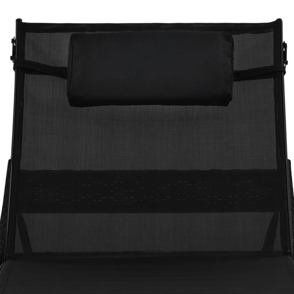 Transat chaise longue bain de soleil lit de jardin terrasse meuble d'extérieur avec oreiller résine tressée noir