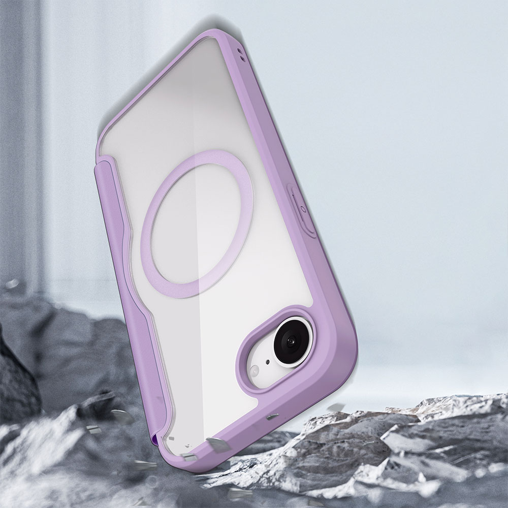 iPhone 16e MagSafe Hybrid Leder Tasche   Kunststoff Rückseite - Lila / Transparent