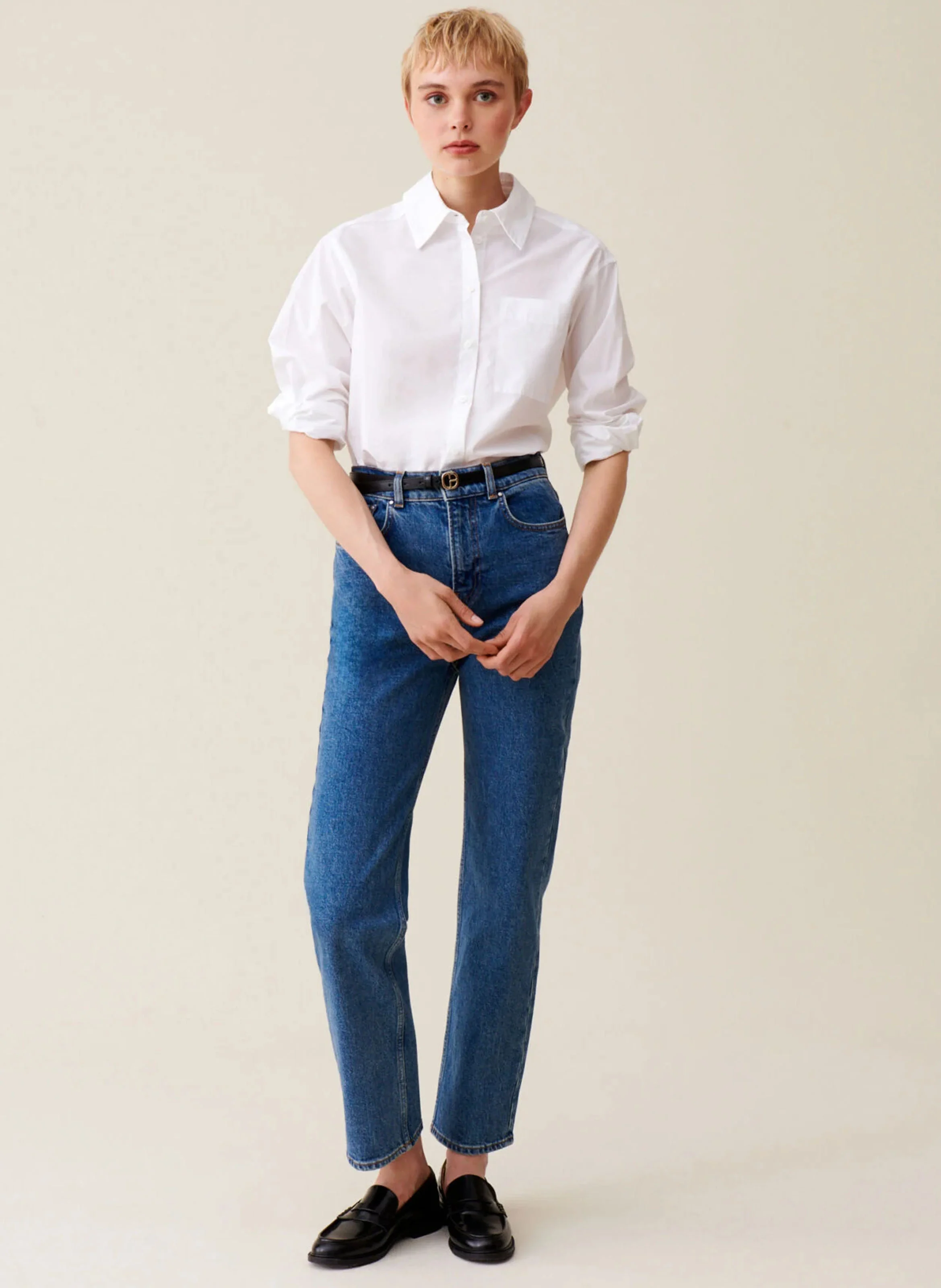 Chemise col classique en coton| Blanc