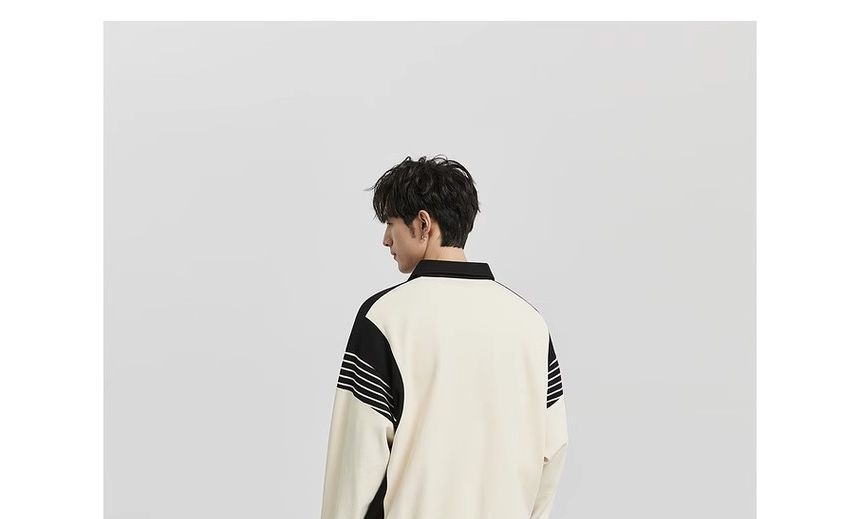 Savenne - Sweatshirt met lange mouwen, contrastkraag en halve rits, polokraag